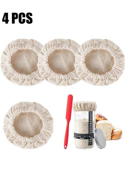 Generic 4 Pcs Cotton Cloth Cover, Bread Basket Bag Reusable Sourdough Jar Cov...