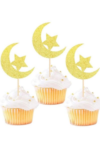 Generic 20 PCS Golden Glitter Star Moon Cupcake Decorations Suitable for All ...
