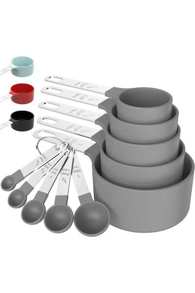 Generic Beram10 Piece Grey Stackable Plastic Measuring Cup and Spoon Set with...
