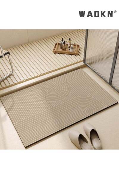 Generic Diatom Bath Mat, Japanese Style Geometric Curved Anti-Slip Bathroom F...