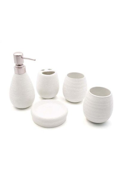 Generic Beram Bathroom Accessory Stripes Set 5 Piece Ceramic Natural Textured...