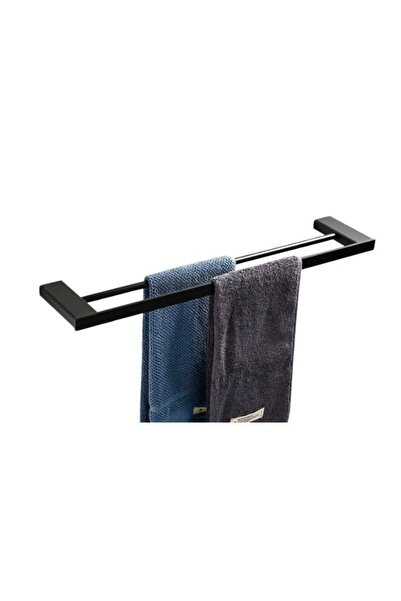 Generic Bathroom SUS304 Stainless Steel Black Double Rod Towel Bar