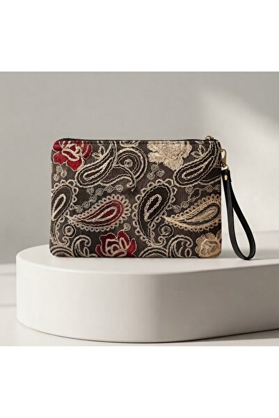Ruche Atelier İşlemeli Kumaş Clutch Çanta siyah