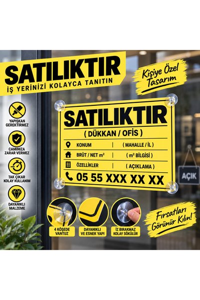 MEGBUY Satılık Dükkan Tabelası Kişiye Özel Satılık İlan Levhası Vantuzlu Cam ...
