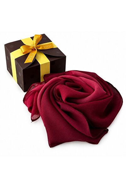 velve Esarfa satinata de dama, in cutie eleganta, bordo-rosu degrade, 163x50 cm