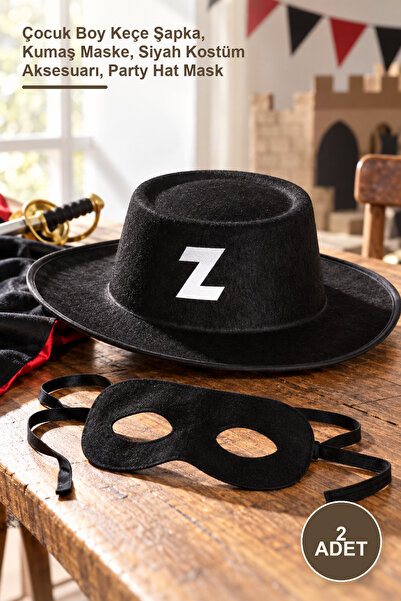 Yenilig 2 bucăți Zorro Hat și Zorro Mask cu logo Z - Pălărie din pâslă pentru...