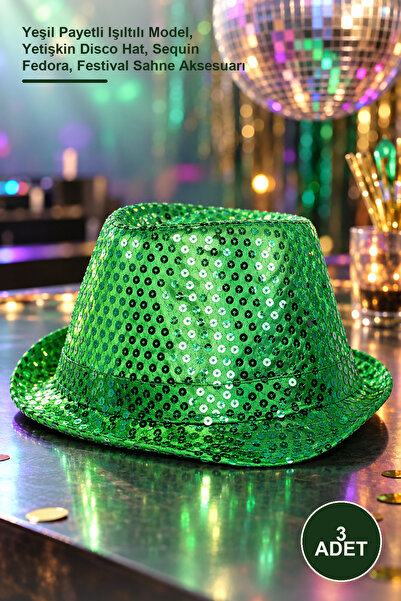 Yenilig 3 pcs felt party hat - green sequined sparkly model, adult disco hat,...