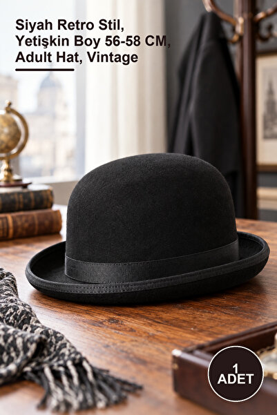 Yenilig 1 Piece Bowler Derby Hat – Black Retro Style, Adult Size 56-58 Cm, Ad...