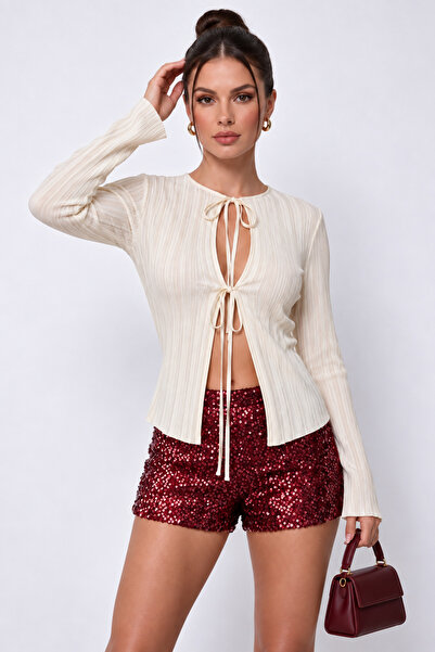WeShaya Women's New Season, Burgundy, Sequined, Velvet Shorts