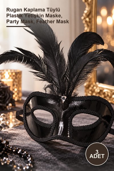 Yenilig 3 Pieces of Black Party Mask – Furry Plastic Adult Mask with Patent L...