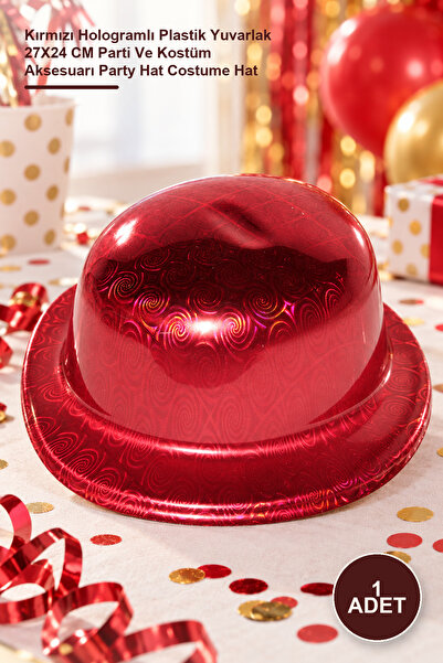 Yenilig 1 piece melon hat - red holographic plastic round 27x24 cm party and ...