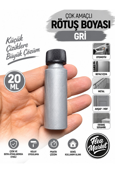 Flea Market GRİ Çok amaçlı Rötuş Boyası- Ahşap , Metal , Fayans , Seramik, Ar...