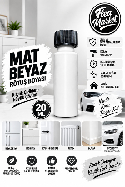 Flea Market MAT BEYAZ Çok amaçlı Akrilik Rötuş Boyası- Ahşap , Metal , Fayans...