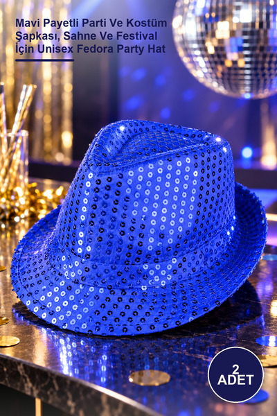 Yenilig 2 καπέλα fedora - Μπλε παγιέτα καπέλο για πάρτι και κοστούμια, Unisex...