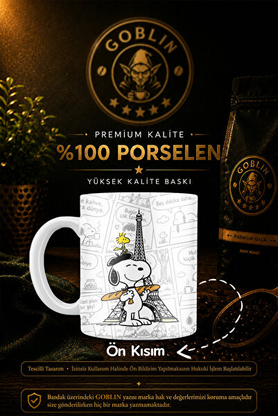 Goblin Snoopy Peanuts Eyfel Kulesi Paris Coffee Baskılı Porselen Kupa Bardak ...