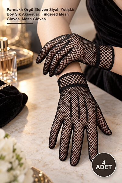 Yenilig 4 Pieces of Lycra Mesh Gloves – Fingered Mesh Gloves Black Adult Size...