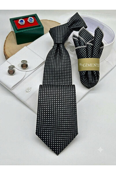 Gutiero Classic 7.5 cm Tie Set with Black and White Patterned Handkerchief