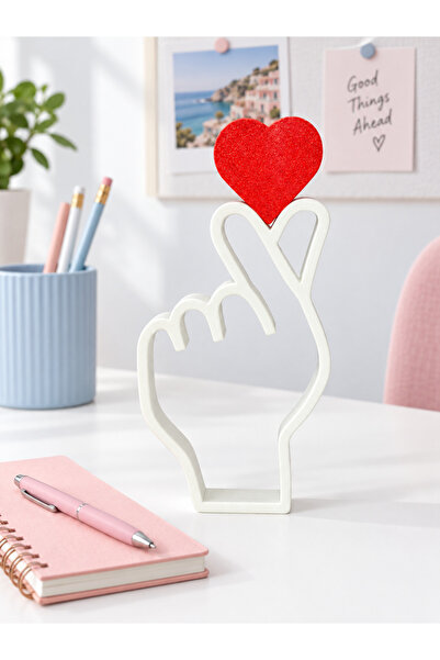 Parmak Kalp Figürlü Dekoratif Biblo – Kırmızı Kalpli 3D Baskı Masaüstü Obje