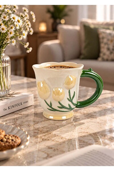 Onedekor Tulip Lüsterli Sarı Porselen Kupa 420 ML