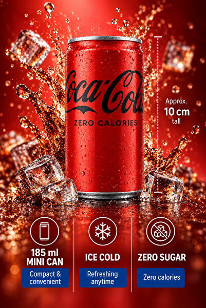 Coca-Cola Zero 185 ml, bax 10 doze, Zero Zahăr, bautura racoritoare carbogazoasa