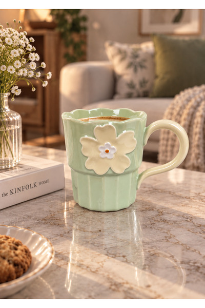 Onedekor Petal Lüsterli Yeşil Porselen Kupa 360 ML