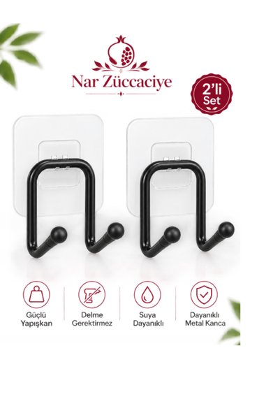 NAR ZÜCCACİYE Yapışkanlı 2 Adet Çift Kancalı Banyo Mutfak Askısı Metal Askılı...
