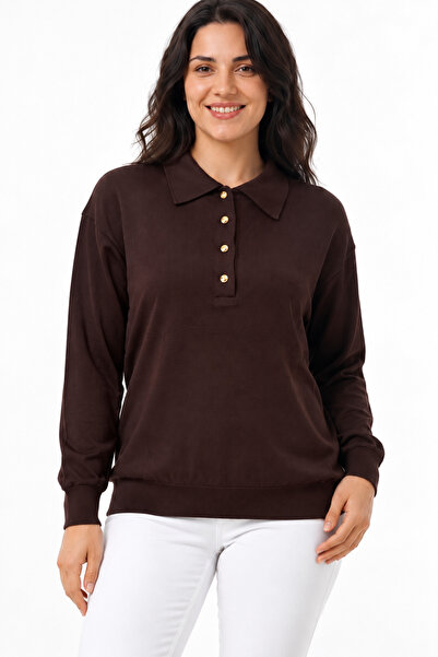 EtkiModa Women's Polo Neck Mercerized Knitwear Blouse