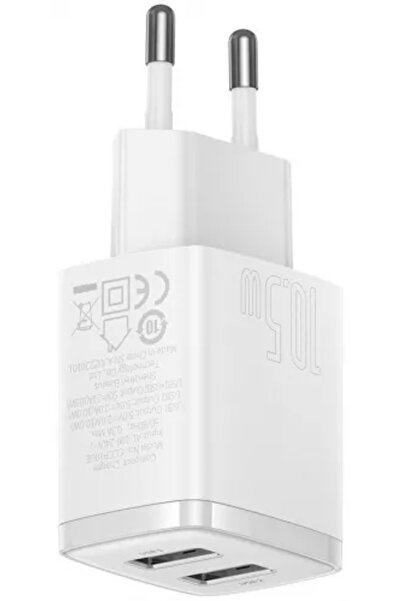 Baseus Încărcător de rețea Compact 10.5W 2x USB-A Alb