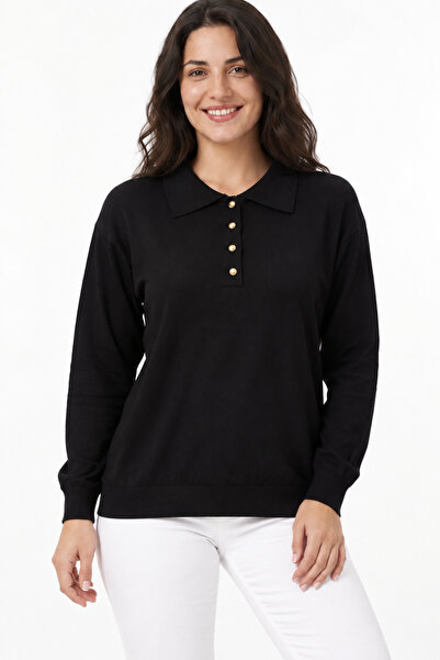EtkiModa Women's Polo Neck Mercerized Knitwear Blouse