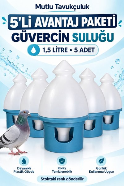 MUTLU TAVUKÇULUK Güvercin Suluğu 1,5 Litre 5 Adet Güvercin Suluk Dayanıklı Pl...