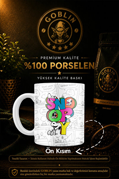 Goblin Snoopy Peanuts Coffee Baskılı Porselen Kupa Bardak - Sevimli Çizgi Fil...