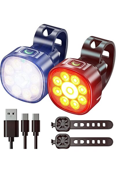 GENERAL أضواء دراجة أمامية وخلفية، قابلة لإعادة الشحن عبر USB، مقاومة للماء ب...