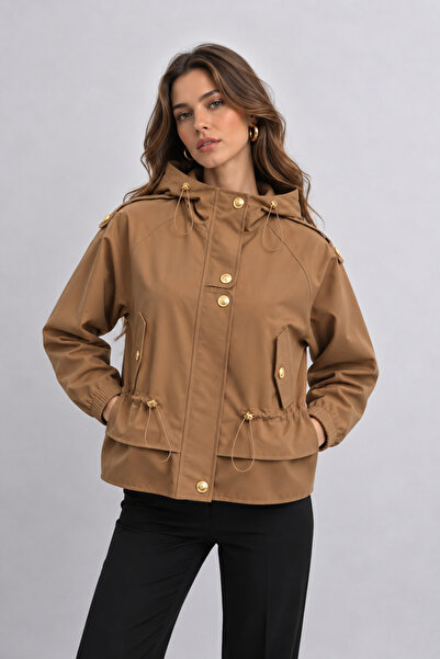 İLKCET MODA Drawstring Gold Detailed Oversized Raincoat