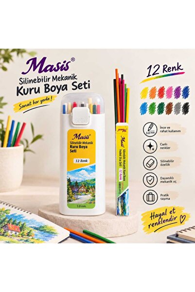 Masis Silinebilir 12 Renk Mekanik Kuru Boya Seti 3.0 mm