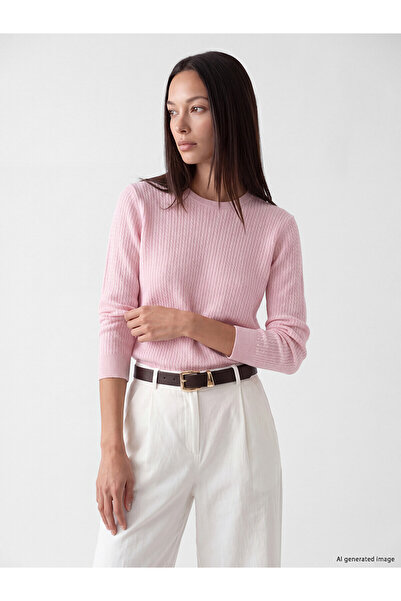LC Waikiki Nevavm Farkıyla Lcw Everyday Pink Knitwear Patterned Oval Neck Wom...