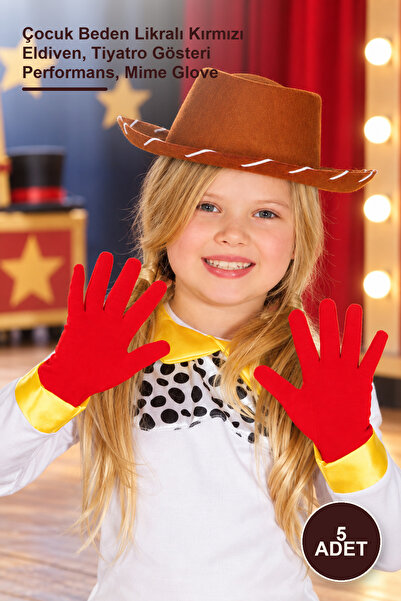 Yenilig 5 Pantomime Gloves – Children's Size Lycra Red Gloves, Theater Perfor...