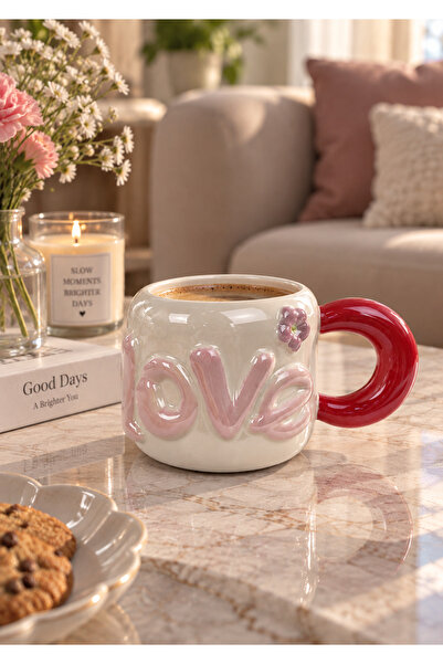 Onedekor Dear Love Lüsterli Kırmızı Porselen Kupa 480 ML