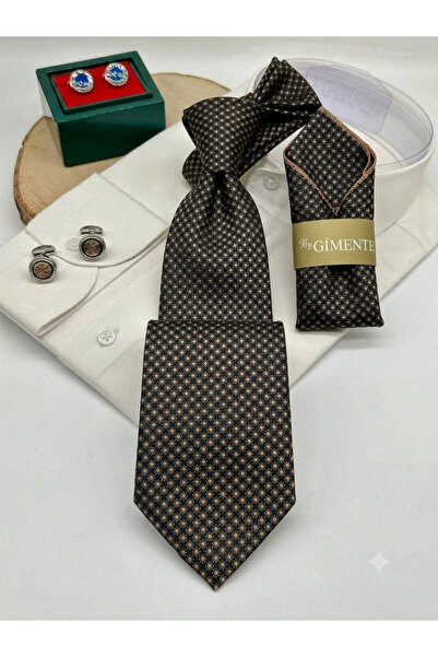 Gutiero Classic 7.5 cm Tie Set with Black Patterned Handkerchief