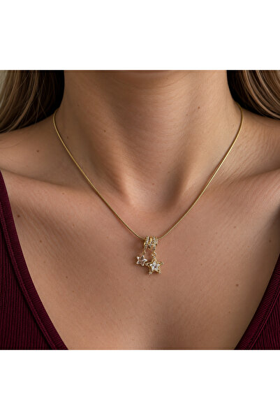 nerora Star Stone Charm Thin Italian Snake Chain Elegant Gold Stainless Steel...