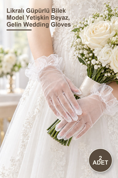 Yenilig 2 Pieces Short Length Tulle Gloves – Lycra Laced Wrist Model Adult Wh...