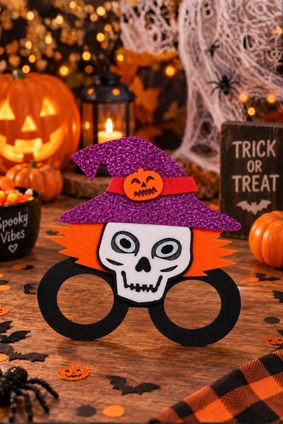 Patladı Gitti Cadılar Bayramı Cadı Şapkalı İskelet Gözlük Maske – Çocuk Halloween Kostüm Aksesuarı