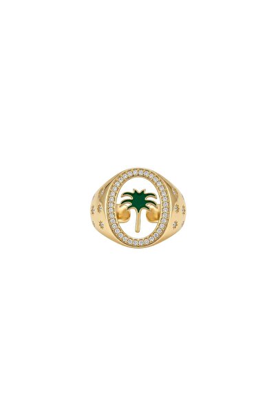 Charmist Mystic Icons Collection Green Palm Figured Zircon Stone Ring (Adjust...