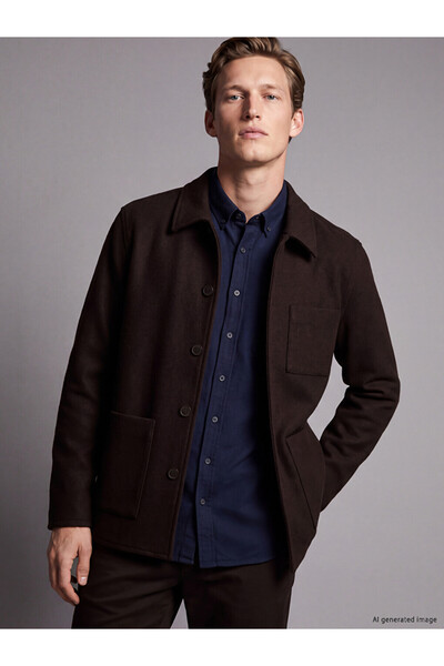 LC Waikiki Vizyon New Season Plum Regular Fit Shirt Collar Men's Cashmere Jacket
