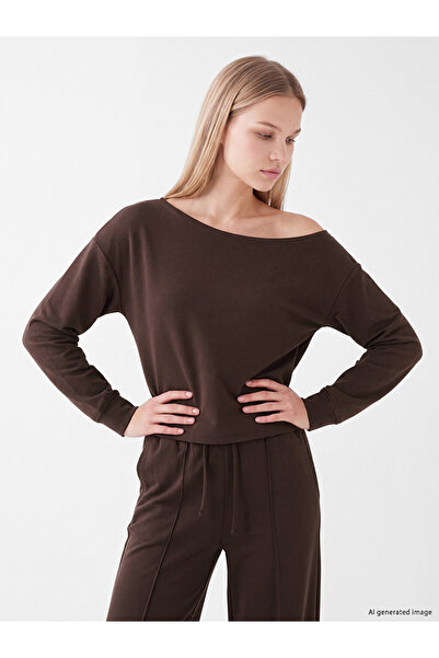 LC Waikiki Vizyon New Season Brown Boat Neck Soft Touch Women's Sweatshirt