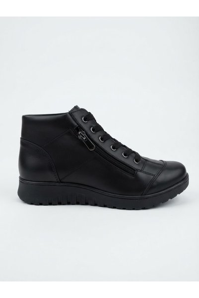 Tamdabu Ayakkabı Genuine Leather Black 3 cm Heeled Orthopedic Short Women's Boots