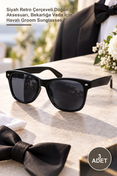 Yenilig 3 Pcs Groom Glasses – Black Retro Frame Wedding Accessory, Cool Groom...