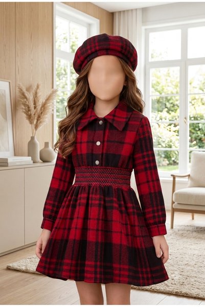 shop Kız çocuk ekose elbise beli gipe lastik detayli yeni sezon