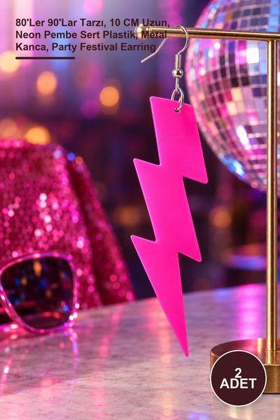 Yenilig 2Pcs Retro Neon Lightning Earrings – 80S 90S Style, 10cm Long, Neon P...