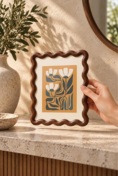 Atbyhome Akasya Ahşap Çerçeve 20x25 cm | Dalgalı Tasarım Doğal Masif Fotoğraf...