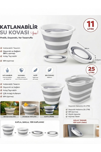Genel Markalar Katlanabilir Çamaşır Sepeti ve kova seti